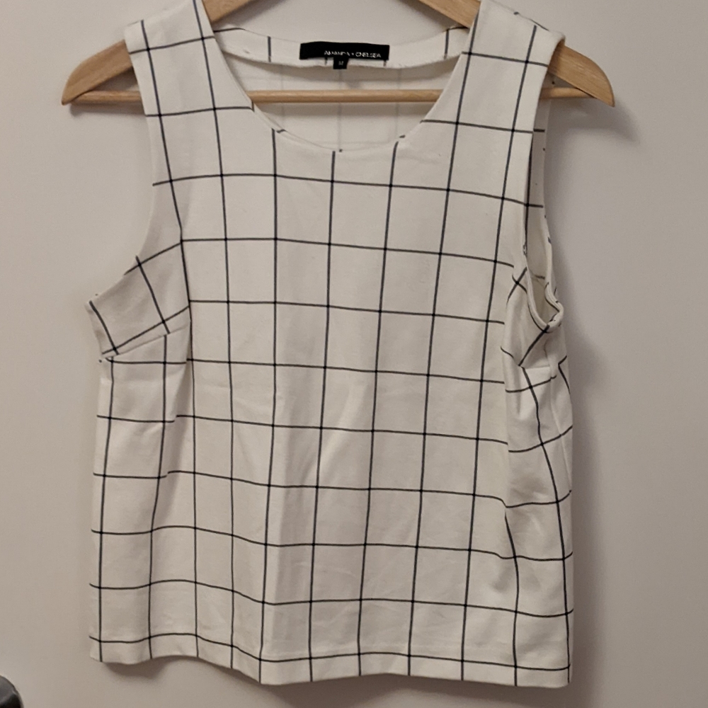 Cream Windowpane Sleeveless Top